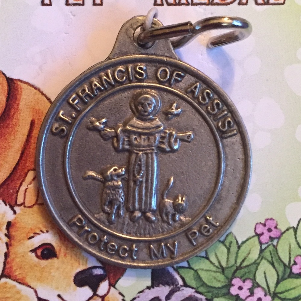 ST. FRANCIS DISTRESSED NICKEL PET MEDAL